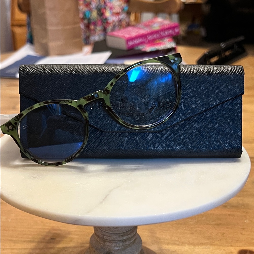 Prive Revaux Green Tortoise Glasses with Blue Lenses